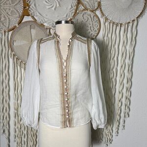 Zimmermann White Sheer Cassia Blouse with Decorative Trim Size 0/P